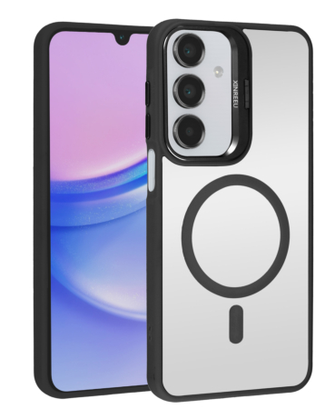 Thin Magnetic Clear Case with Camera Stand Kickstand - BLACK for Galaxy A15 (Only Ground Shipping)
