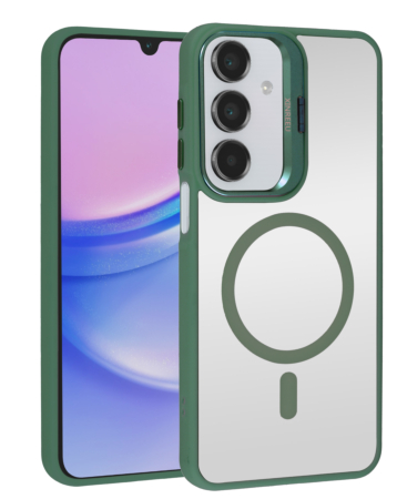 Thin Magnetic Clear Case with Camera Stand Kickstand - DARK GREEN for Galaxy A15 (Only Ground Shipping)