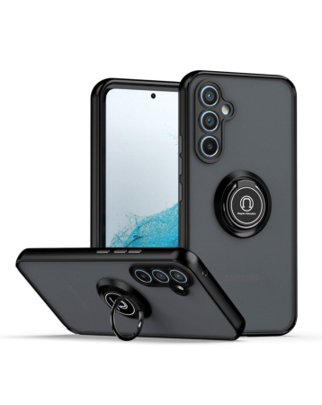 Galaxy A15 Hard PC Rear / Soft TPU Colorful Border Case with I-ring Holder - BLACK (Only Ground Shipping)
