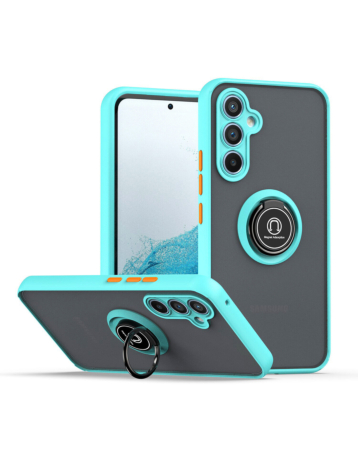 Galaxy A15 Hard PC Rear / Soft TPU Colorful Border Case with I-ring Holder - BLUE (Only Ground Shipping)