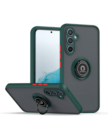 Galaxy A15 Hard PC Rear / Soft TPU Colorful Border Case with I-ring Holder - NAVY GREEN (Only Ground Shipping)