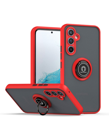 Galaxy A15 Hard PC Rear / Soft TPU Colorful Border Case with I-ring Holder - RED (Only Ground Shipping)