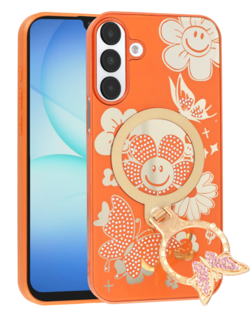 Luxury Diamond Shiny Cases with Butterfly Ring Design - ORANGE for Galaxy A16 5G (Only Ground Shipping)