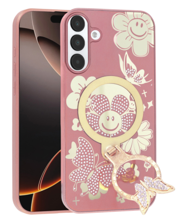 Luxury Diamond Shiny Cases with Butterfly Ring Design - ROSE GOLD for Galaxy A16 5G (Only Ground Shipping)