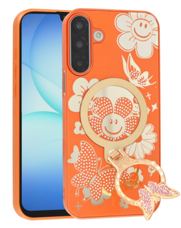 Luxury Diamond Shiny Cases with Butterfly Ring Design - ORANGE for Galaxy A17 (Only Ground Shipping)