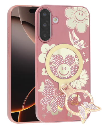 Luxury Diamond Shiny Cases with Butterfly Ring Design - ROSE GOLD for Galaxy A17 (Only Ground Shipping)