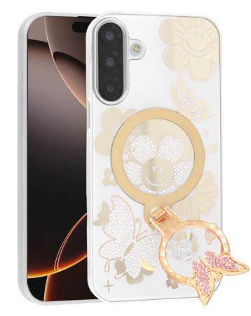 Luxury Diamond Shiny Cases with Butterfly Ring Design - WHITE for Galaxy A17 (Only Ground Shipping)