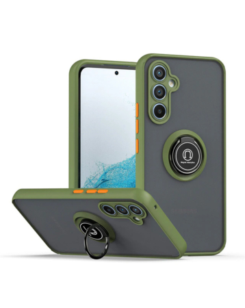 Galaxy A34 5G Hard PC Rear / Soft TPU Colorful Border Case with I-ring Holder - GREEN (Only Ground Shipping)