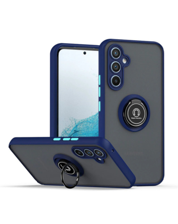 Galaxy A34 5G Hard PC Rear / Soft TPU Colorful Border Case with I-ring Holder - NAVY BLUE (Only Ground Shipping)