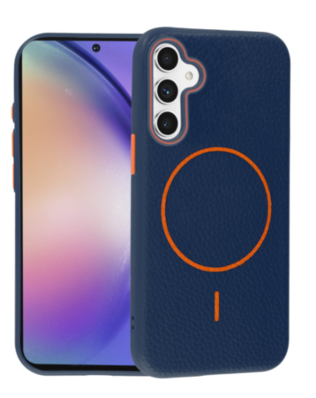 Magnetic Leather Soft Cases (WAYNE BLUE & ORANGE) for Galaxy A54 (Only Ground Shipping)