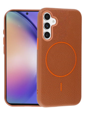 Magnetic Leather Soft Cases (GOLDEN BROWN) for Galaxy A54 (Only Ground Shipping)