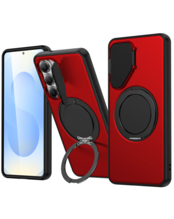 Flip Lens Cover Case with MagSafe Ring Kickstand (RED) for Galaxy A36 / A56 (Only Ground Shipping)