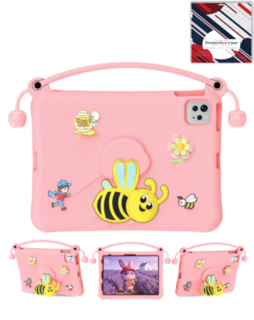 Kids Shockproof Tablet Case with Bee Handle Stand (PINK) for iPad Air 4 / Air 5 / Pro 11 (1st / 2nd / 3rd / 4th / 5th) (Only Ground Shipping)