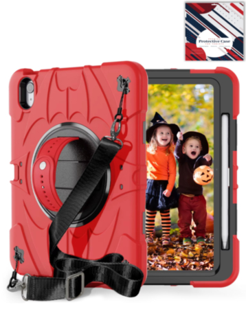 Rugged Tablet Case with Rotating Stand & Shoulder Strap (RED) for iPad Air 4 / Air 5 / Air 6 (Only Ground Shipping)