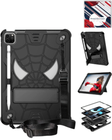 Rugged SpiderGrip Tablet Case with Kickstand & Shoulder Strap (BLACK) for iPad Air 4 / Air 5 / Pro 11 (1st / 2nd / 3rd / 4th) (Only Ground Shipping)