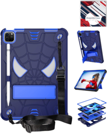 Rugged SpiderGrip Tablet Case with Kickstand & Shoulder Strap (NAVY BLUE) for iPad Air 4 / Air 5 / Pro 11 (1st / 2nd / 3rd / 4th) (Only Ground Shipping)