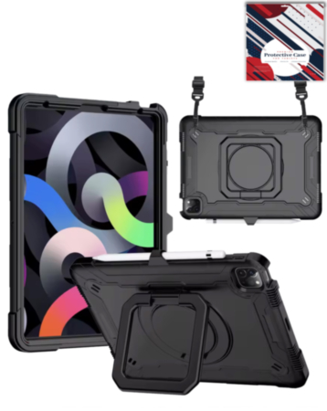 Full Body Protection Case with Square Kickstand (BLACK) for iPad Air 4 / Air 5 / Pro 11 (1st / 2nd / 3rd / 4th) (Only Ground Shipping)