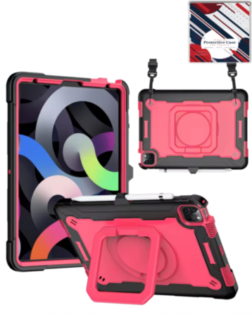 Full Body Protection Case with Square Kickstand (BLACK & HOT PINK) for iPad Air 4 / Air 5 / Pro 11 (1st / 2nd / 3rd / 4th) (Only Ground Shipping)