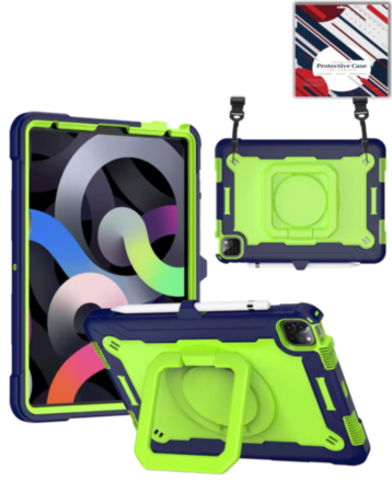 Full Body Protection Case with Square Kickstand (NAVY BLUE & GREEN) for iPad Air 4 / Air 5 / Pro 11 (1st / 2nd / 3rd / 4th) (Only Ground Shipping)