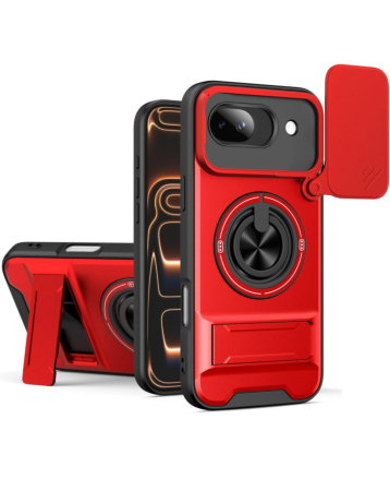 Shockproof Mag Safe Slide Lens Case with Ring Holder - BLACK for Google Pixel 10A (Only Ground Shipping)