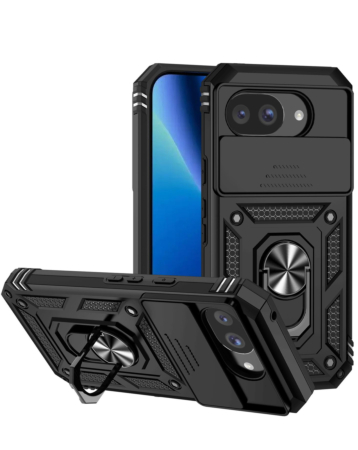 Dual Layers Hybrid Case with Metal Ring And Camera Protector for Google Pixel 10A (BLACK) (Only Ground Shipping)