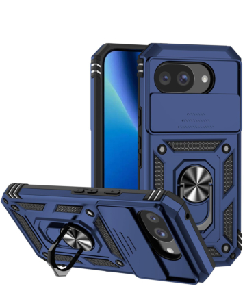 Dual Layers Hybrid Case with Metal Ring And Camera Protector for Google Pixel 10A (BLUE) (Only Ground Shipping)