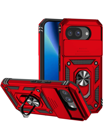 Dual Layers Hybrid Case with Metal Ring And Camera Protector for Google Pixel 10A (RED) (Only Ground Shipping)