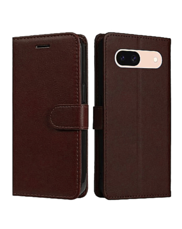 Google Pixel 8A Leather Wallet Case with Card Slot - BROWN (Only Ground Shipping)
