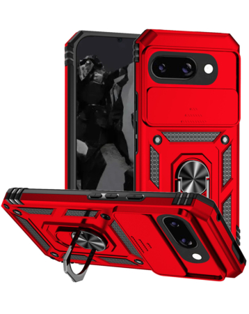 Dual Layers Hybrid Case with Metal Ring And Camera Protector - RED Google Pixel 9A (Only Ground Shipping)