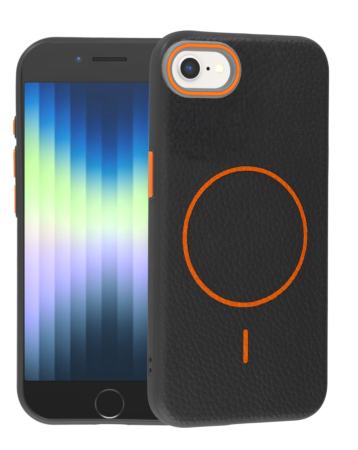 Magnetic Leather Soft Cases - BLACK & ORANGE for iPhone 7 / 8 (Only Ground Shipping)