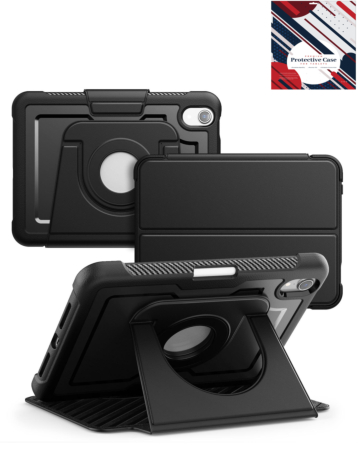 Magnetic Leather Case with Rotating Stand & Pen Holder - BLACK for iPad 10 2022 (10.9") / iPad 11 (A16) (Only Ground Shipping)
