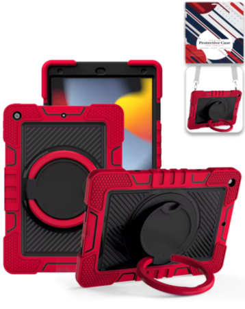 Multi-Functional Rugged Swivel Stand Case with Shoulder Strap (RED) for iPad 5 (2017) / iPad 6 (2018) / Air 1 / Air 2 / Pro 9.7 (Only Ground Shipping)