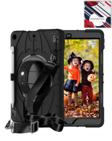 Rugged Tablet Case with Rotating Stand & Shoulder Strap (BLACK) for iPad 5 (2017) / iPad 6 (2018) / Air 1 / Air 2 / Pro 9.7 (Only Ground Shipping)