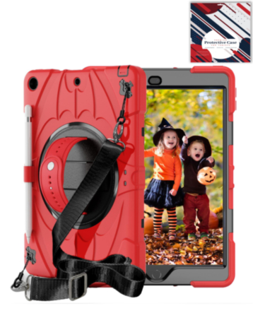 Rugged Tablet Case with Rotating Stand & Shoulder Strap (RED) for iPad 5 (2017) / iPad 6 (2018) / Air 1 / Air 2 / Pro 9.7 (Only Ground Shipping)