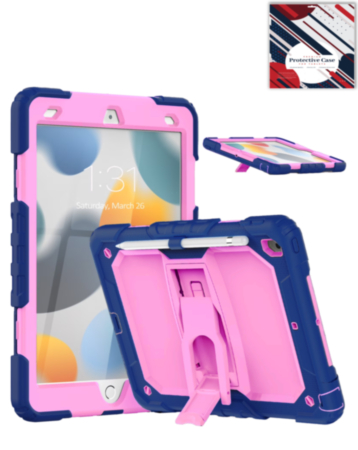 Heavy Duty Shockproof Tablet Case with Kickstand (NAVY BLUE & PINK) for iPad 10.2" (7th / 8th / 9th) / Air 3 / Pro 10.5 (Only Ground Shipping)