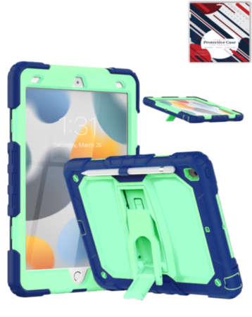 Heavy Duty Shockproof Tablet Case with Kickstand (NAVY BLUE & GREEN) for iPad 10.2" (7th / 8th / 9th) / Air 3 / Pro 10.5 (Only Ground Shipping)