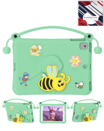 Kids Shockproof Tablet Case with Bee Handle Stand (LIGHT CYAN) for iPad 10.2" (7th / 8th / 9th) / Air 3 / Pro 10.5 (Only Ground Shipping)