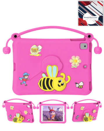 Kids Shockproof Tablet Case with Bee Handle Stand (HOT PINK) for iPad 10.2" (7th / 8th / 9th) / Air 3 / Pro 10.5 (Only Ground Shipping)