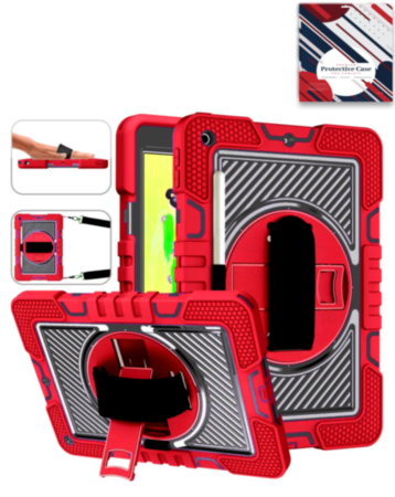 360 Rotating Hand Strap & Kickstand Case with Shoulder Strap (RED) for iPad 10.2" (7th / 8th / 9th) / Air 3 / Pro 10.5 (Only Ground Shipping)