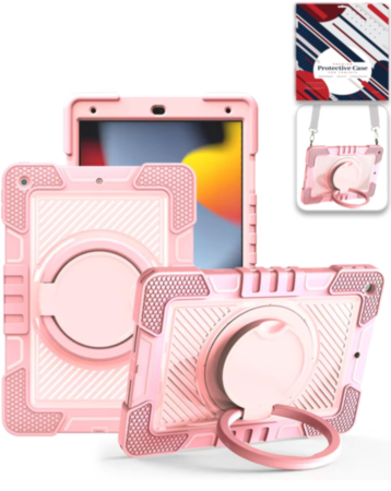 Multi-Functional Rugged Swivel Stand Case with Shoulder Strap (PINK) for iPad 10.2" (7th / 8th / 9th) / Air 3 / Pro 10.5 (Only Ground Shipping)