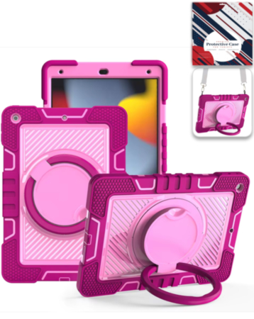 Multi-Functional Rugged Swivel Stand Case with Shoulder Strap (HOT PINK) for iPad 10.2" (7th / 8th / 9th) / Air 3 / Pro 10.5 (Only Ground Shipping)