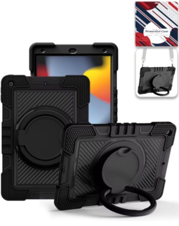 Multi-Functional Rugged Swivel Stand Case with Shoulder Strap (BLACK) for iPad 10.2" (7th / 8th / 9th) / Air 3 / Pro 10.5 (Only Ground Shipping)