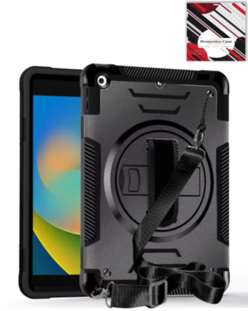 Shockproof Tablet Case with Rotating Hand Strap & Shoulder Strap Kickstand (BLACK) for iPad 10.2" (7th / 8th / 9th) / Air 3 / Pro 10.5 (Only Ground Shipping)