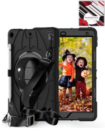 Rugged Tablet Case with Rotating Stand & Shoulder Strap (BLACK) for iPad 10.2" (7th / 8th / 9th) (Only Ground Shipping)