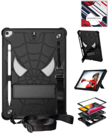 Rugged SpiderGrip Tablet Case with Kickstand & Shoulder Strap (BLACK) for iPad 10.2" (7th / 8th / 9th) / Air 3 / Pro 10.5 (Only Ground Shipping)