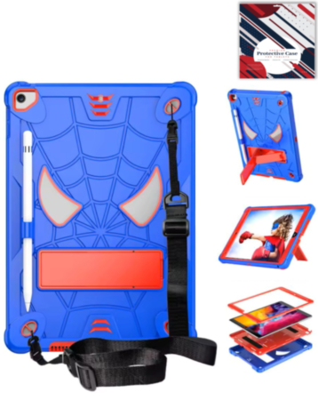 Rugged SpiderGrip Tablet Case with Kickstand & Shoulder Strap (BLUE & RED) for iPad 10.2" (7th / 8th / 9th) / Air 3 / Pro 10.5 (Only Ground Shipping)