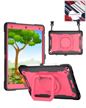 Full Body Protection Case with Square Kickstand (BLACK & HOT PINK) for iPad 10.2" (7th / 8th / 9th) / Air 3 / Pro 10.5 (Only Ground Shipping)