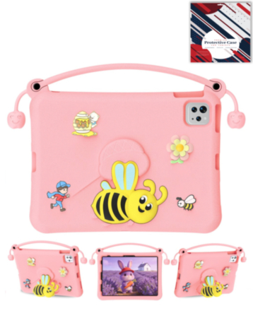 Kids Shockproof Tablet Case with Bee Handle Stand (HOT PINK) for iPad 10 2022 (10.9") / iPad 11 (A16) (Only Ground Shipping)
