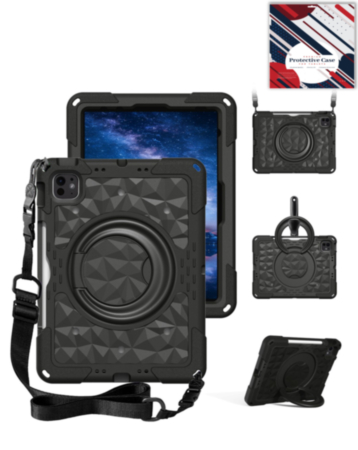 HaloRing 360 Tablet Case with Shoulder Strap (BLACK) for iPad 10 2022 (10.9") / iPad 11 (A16) (Only Ground Shipping)