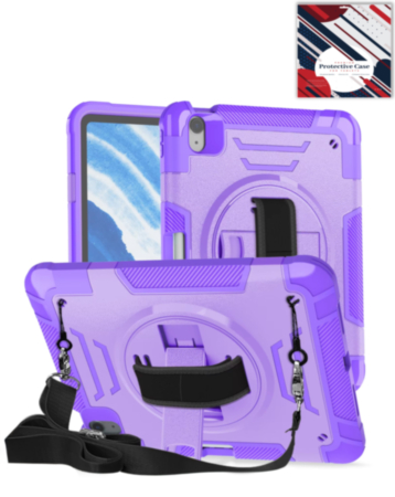 Shockproof Tablet Case with Rotating Hand Strap & Shoulder Strap Kickstand (PURPLE) for iPad 10 2022 (10.9") / iPad 11 (A16) (Only Ground Shipping)